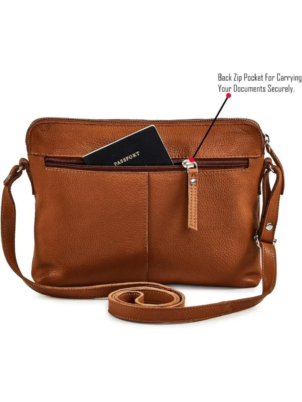 Women's Cognac Genuine Leather Sling Purse with Adjustable Strap Crossbody bags